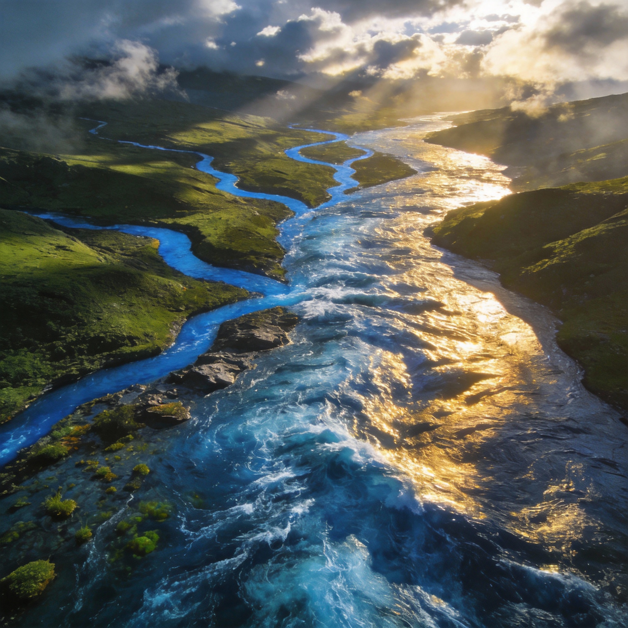 Aerial view of rivers merging